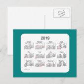 2019 Vakantie kalender van Janz Teal briefkaart (Voorkant / Achterkant)