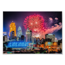 2019 WEBN Fireworks Cincinnati Skyline - Afdrukken