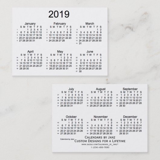 2019 White 52 Week Agenda by Janz Visitekaartjes (Voorkant / Achterkant)