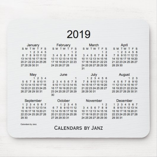 2019 White Smoke Calendar van Janz Muismat (Voorkant)