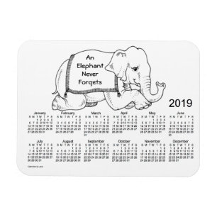 2019 Witte Olifant Kalender door Janz 3x4 Magnet Magneet