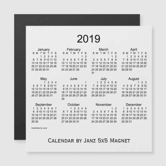 2019 Witte Rookkalender door Janz 5x5 Magnet (Voorkant / Achterkant)