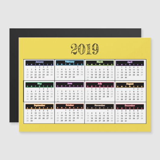 2019 Yellow Mini Magnet-agenda Magnetische Uitnodiging (Voorkant / Achterkant)