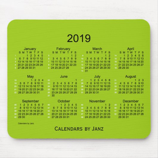 2019 Yellowgreen agenda van 52 weken, ingediend do Muismat (Voorkant)
