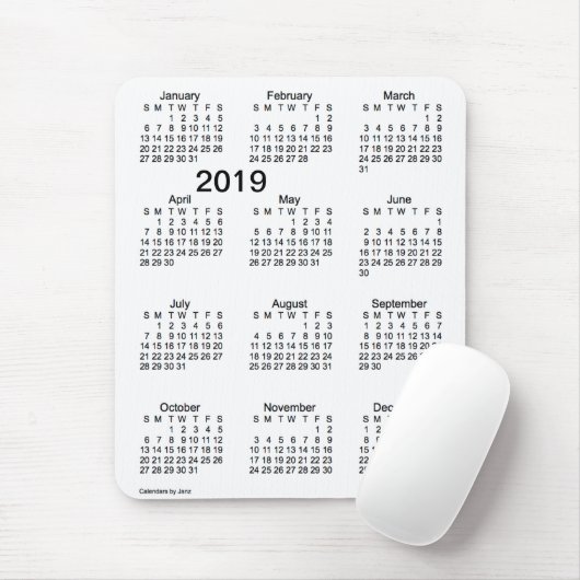 2019 zwarte en witte grote afdrukagenda van Janz Muismat (Met muis)