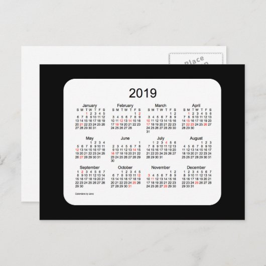 2019 Zwarte Mini Kerstkalender van Janz Feestdagenkaart (Voorkant / Achterkant)