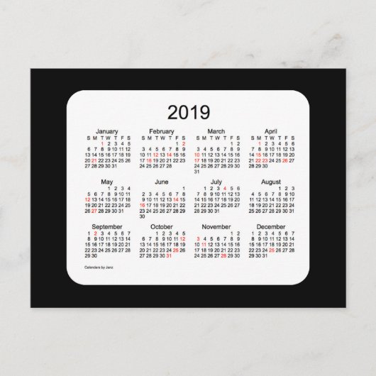 2019 Zwarte Mini Kerstkalender van Janz Feestdagenkaart (Voorkant)