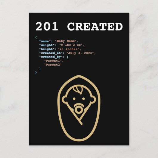 201 Creëer HTTP Status Baby Geboren Aankondigingskaart (Voorkant)