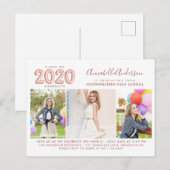 2020 Afgestudeerde Roze Goud 3 Foto Afstudeerfeest Uitnodiging Briefkaart (Voorkant / Achterkant)
