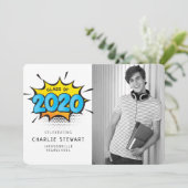 2020 AFSTUDEERDER PARTY stripboek typografie leuk Bedankkaart (Staand voorkant)