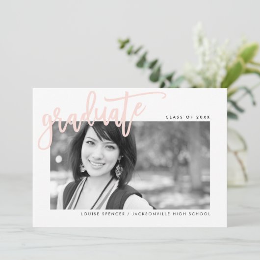 2020 AFSTUDEREN modern geletterd overlay blush roz Bedankkaart (Staand voorkant)