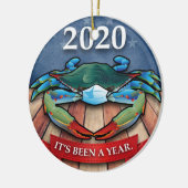 2020 Blauwe krab met gezichtsmasker Keramisch Ornament (Links)