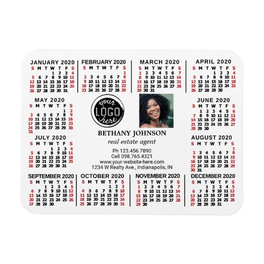 2020 Calendar Business Logo Foto's Easy Custom Magneet (Horizontaal)