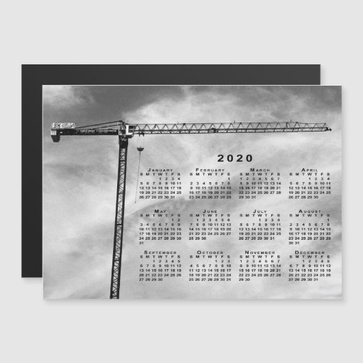 2020 Calendar Chic Construction Crane Photo (Voorkant / Achterkant)