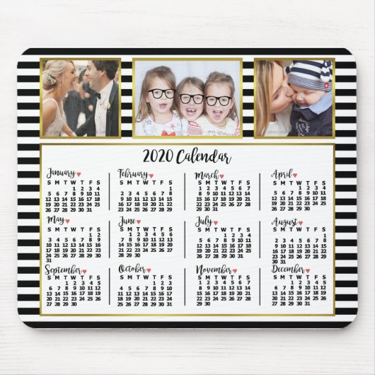 2020 Calendar Preppy Stripes Custom Photo Collage Muismat (Voorkant)