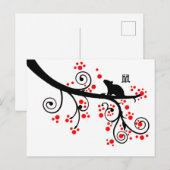 2020 Chinees Nieuwjaar Rat en Bloemenboom Briefkaart (Voorkant / Achterkant)