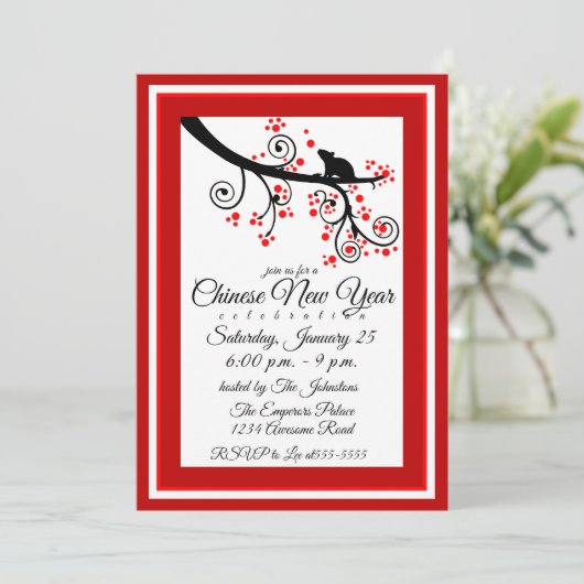 2020 Chinees Nieuwjaar Rat en Bloemenboom Kaart (Staand voorkant)