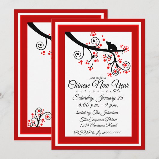 2020 Chinees Nieuwjaar Rat en Bloemenboom Kaart (Voorkant / Achterkant)