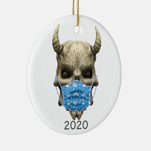 2020 Covid Demon Skull met Face mask Gothic Keramisch Ornament (Rechts)