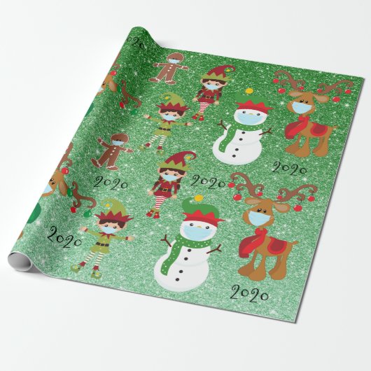 2020 Covid Quarantaine Kerstmasker Cadeaupapier (Uitgerold)