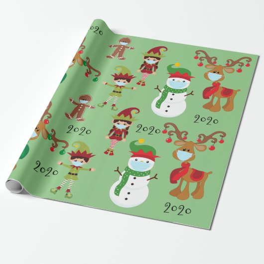 2020 Covid Quarantaine Kerstmasker Cadeaupapier (Uitgerold)