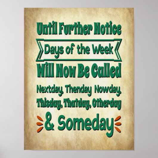 2020 dagen van de week Funny Lockdown Quarantine Poster (Voorkant)