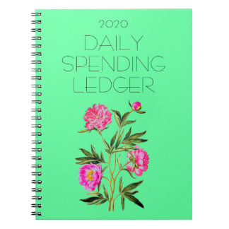 2020 Daily Spending Ledger Pink Peonies Financial Notitieboek