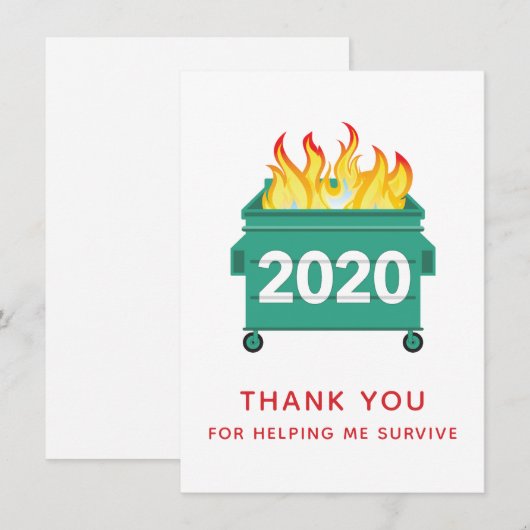 2020 Dumpster Fire Friendship Hartelijk dank Bedankkaart (Voorkant / Achterkant)
