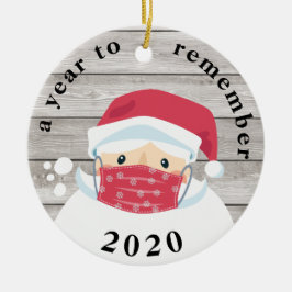 2020 Een jaar om zich Maskar Santa-hout te herinne Keramisch Ornament