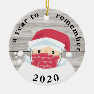 2020 Een jaar om zich Maskar Santa-hout te herinne Keramisch Ornament