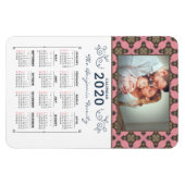 2020 Foto Personaliseert Roze Patroonkalender Magneet (Horizontaal)