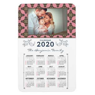 2020 Foto Personaliseert Roze Patroonkalender Magneet