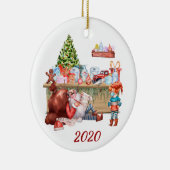 2020 Funny Santa's Workshop Covid Face Mask Keramisch Ornament (Rechts)