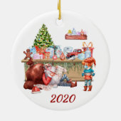 2020 Funny Santa's Workshop Covid Face Mask Keramisch Ornament (Achterkant)