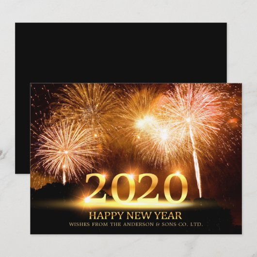 2020 Gelukkig Nieuwjaar Elegant Vuurwerk Groet Feestdagenkaart (Voorkant / Achterkant)
