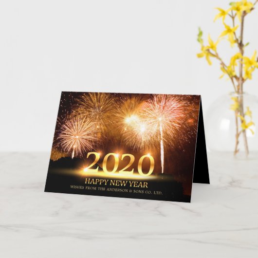 2020 Gelukkig Nieuwjaar Elegant Vuurwerk Groet Kaart (Gele Bloem)