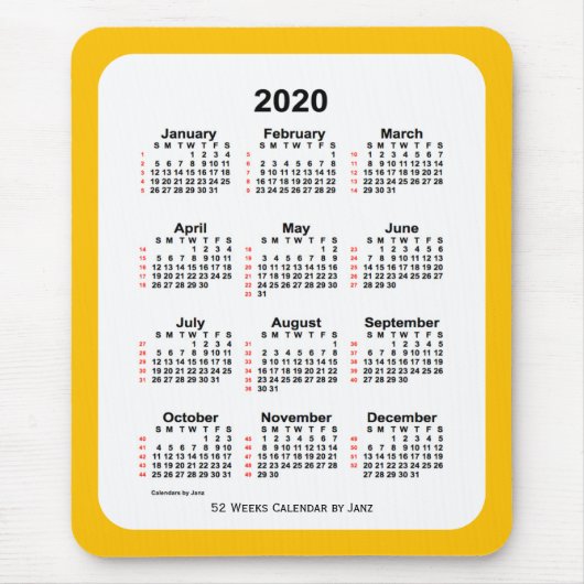 2020 Gold Two Tone 52 weken agenda van Janz Muismat (Voorkant)