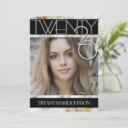 2020 Goud Marmer MODERN FOTO Lijst Afstuderen Kaart (Staand voorkant)