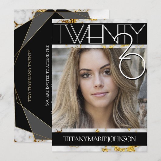 2020 Goud Marmer MODERN FOTO Lijst Afstuderen Kaart (Voorkant / Achterkant)