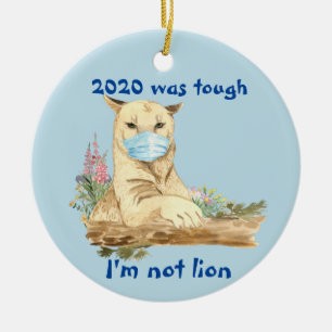 2020 Grappig Bergleeuw Covid Mondkapje Keramisch Ornament