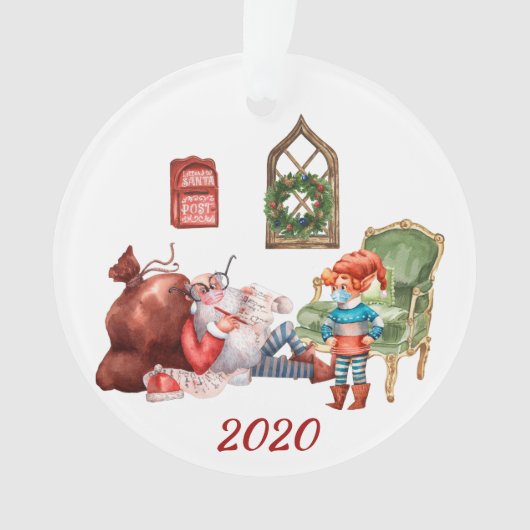 2020 Grappige Kerstman maakt zijn lijst Covid gezi Ornament (voorkant)