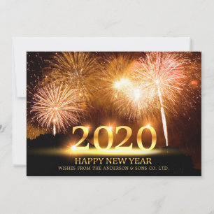 2020 Happy New Year Elegant Fireworks Greeting Feestdagenkaart