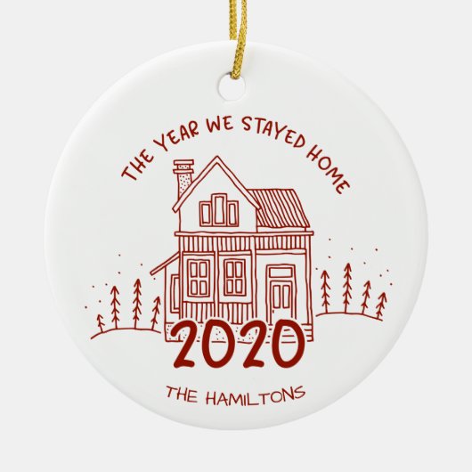 2020 Het jaar dat we thuis bleven Leuk Covid Keramisch Ornament (Voorkant)