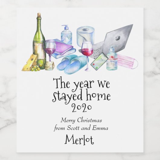 2020 Het jaar waarin we thuisbleven Gift Wijn Etiket (Enkel label)