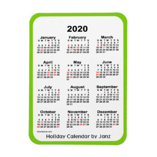 2020 Holiday Agenda van Janz Yellow Green Magneet
