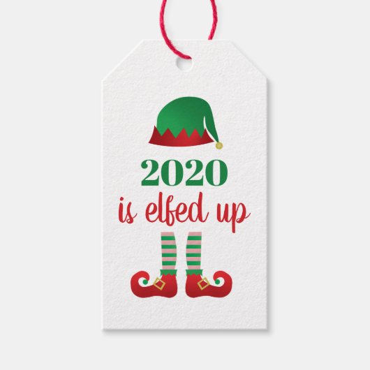 2020 is opgevoed met een grappig kerstpatroon van  cadeaulabel (Voorkant)