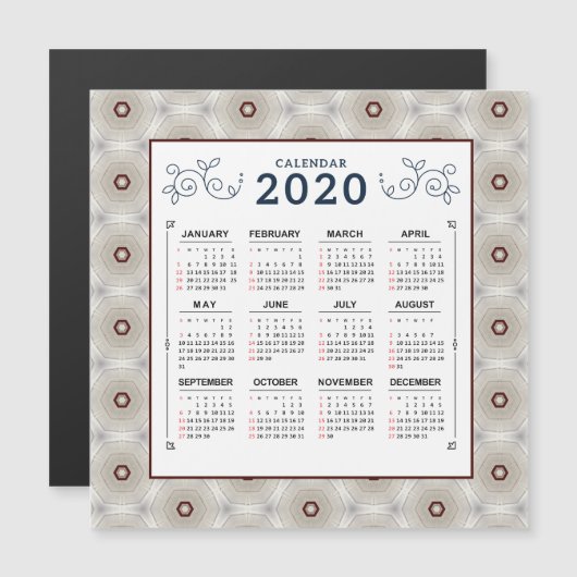 2020 jaar Calendar Red White Pattern Magnet (Voorkant / Achterkant)
