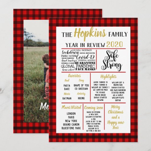 2020 jaar in de review, familie evenementen Kerst  Feestdagenkaart (Voorkant / Achterkant)