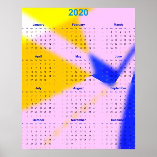 2020 jaar kalender voor thuis en kantoor. poster (Voorkant)