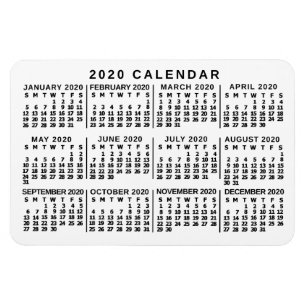 2020 Jaar Maandelijkse Kalender Klassieke Wit en Z Magneet